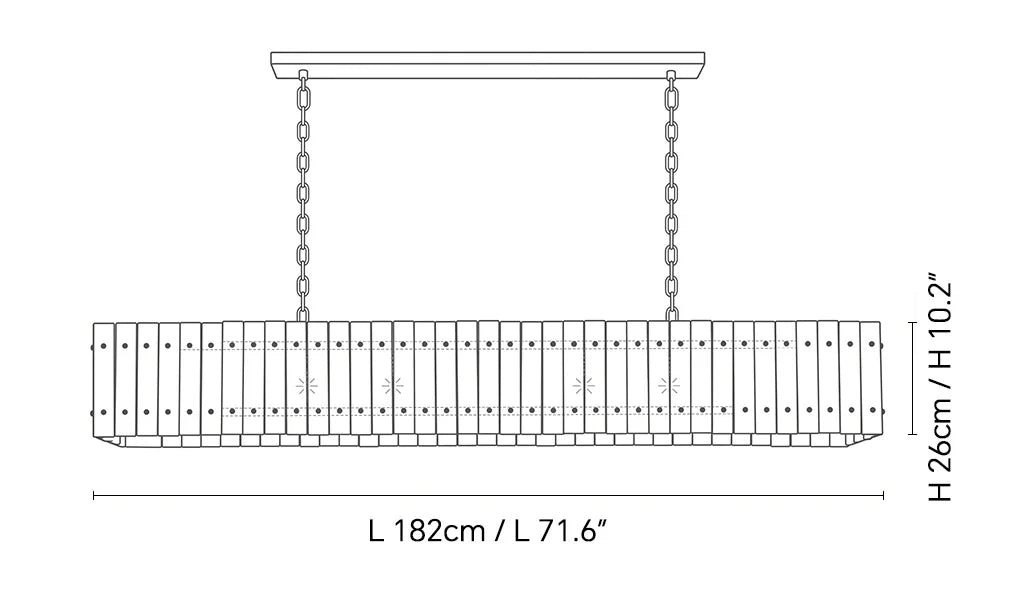 Elina Marcel Alabaster Chandelier linear 71.6″ technical dimension drawing — original size or stone reference.