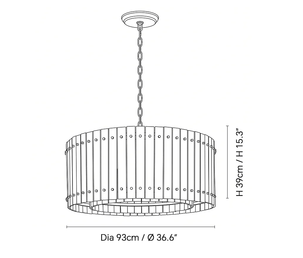 Elina Marcel Alabaster Chandelier single-tier drum 36.6″ technical dimension drawing — original size or stone reference.
