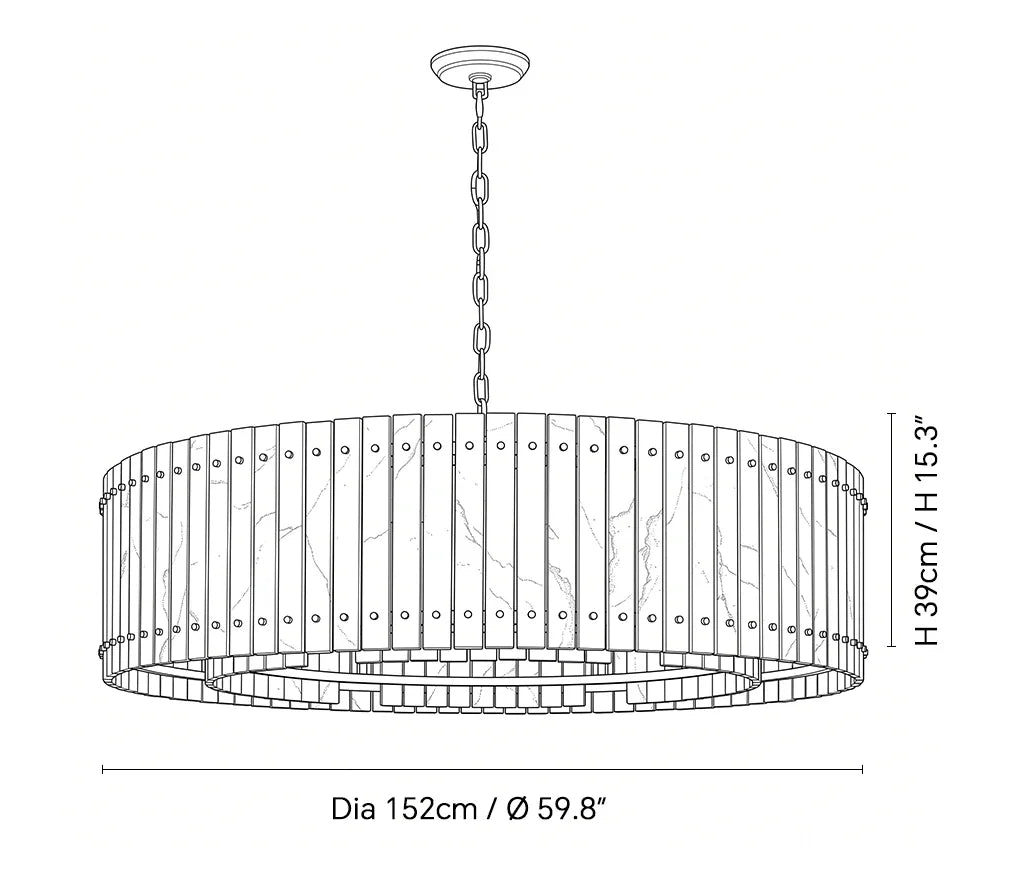 Elina Marcel Alabaster Chandelier single-tier drum 59.8″ technical dimension drawing — original size or stone reference.