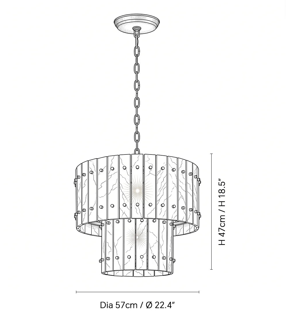 Elina Marcel Alabaster Chandelier two-tier chandelier 22.4″ technical dimension drawing — original size or stone reference.