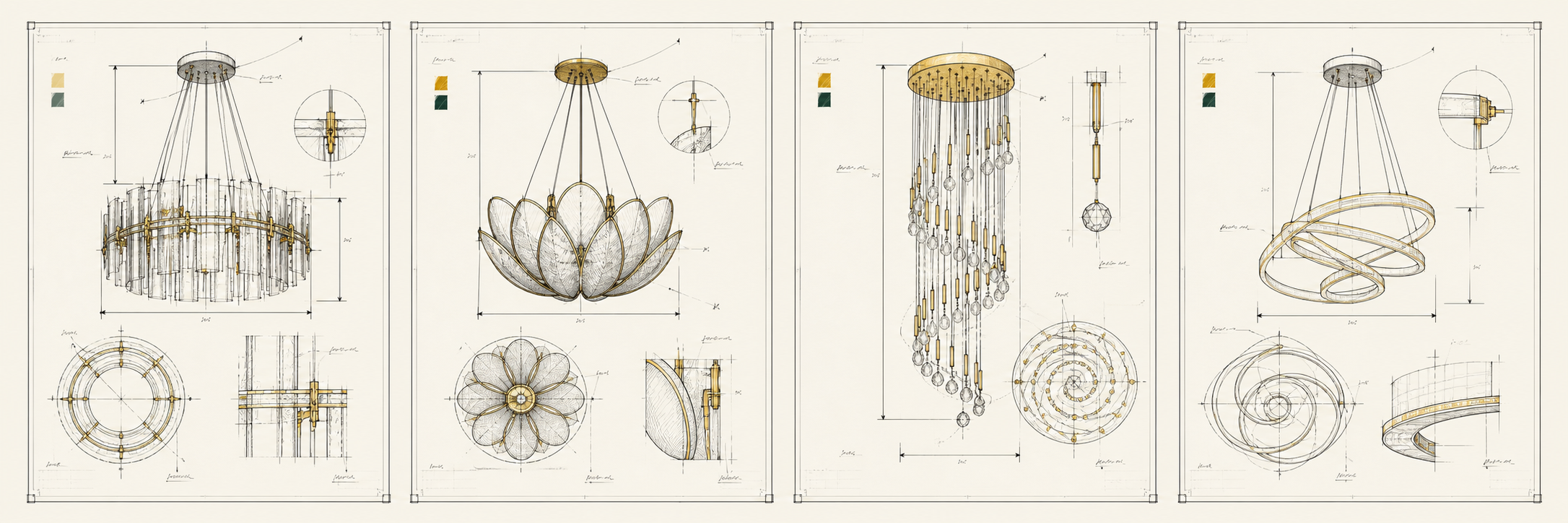 Original AXNINE LIGHT chandelier concept drawings