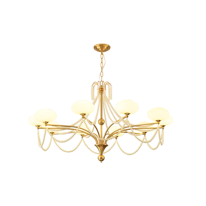 10-Light French Vintage Pearl Chandelier - 105cm Large Gold & Cream Glass Living Room Light