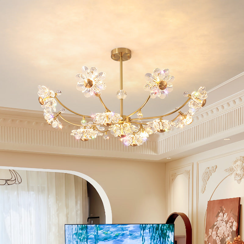 80cm Upward Gold Crystal Flower Chandelier - 12-Light Modern Luxury Ceiling Fixture for Living Room