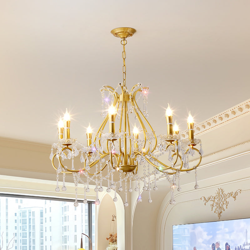 80cm Classic Gold Crystal Chandelier - 8-Light French Vintage Iron Candle Pendant for Living Room