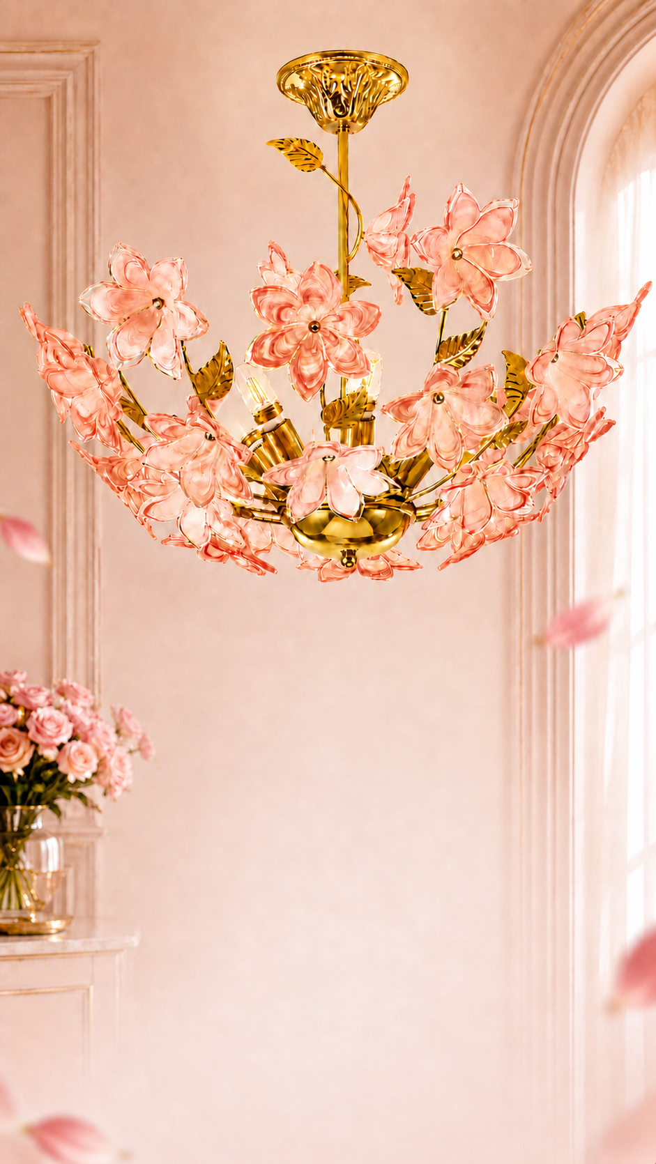 Pink glass flower chandelier mobile hero without embedded text