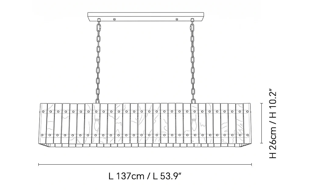 Elina Marcel Alabaster Chandelier linear 53.9″ technical dimension drawing — original size or stone reference.