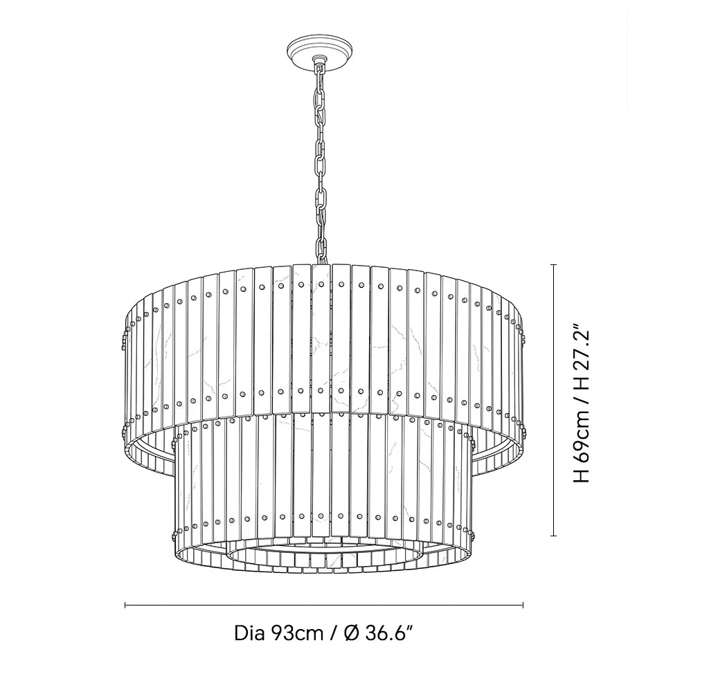 Elina Marcel Alabaster Chandelier two-tier chandelier 36.6″ technical dimension drawing — original size or stone reference.
